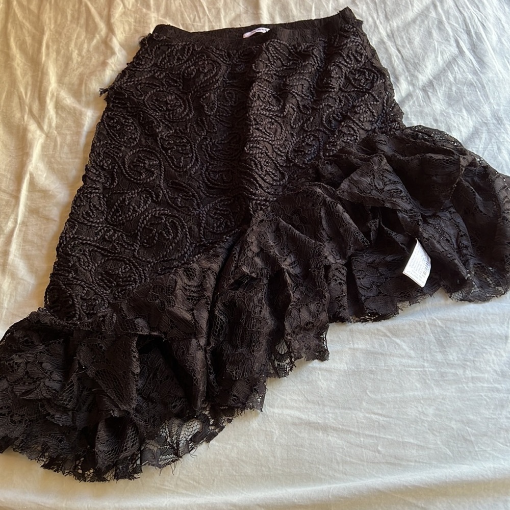 🌼 BOGO❗️ZARA asymmetrical Lace black Ruffle Frill Midi skirt 3184/002 - Picture 7 of 8